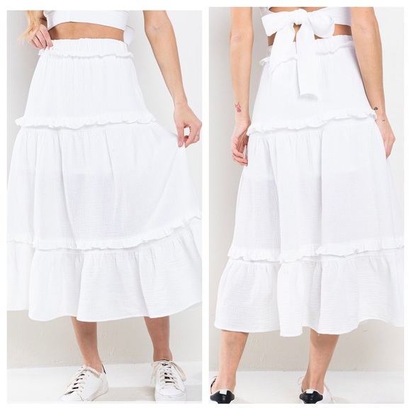 11 Boho Gauze Solid Tiered Ruffle Skirts - Picture 2 of 3